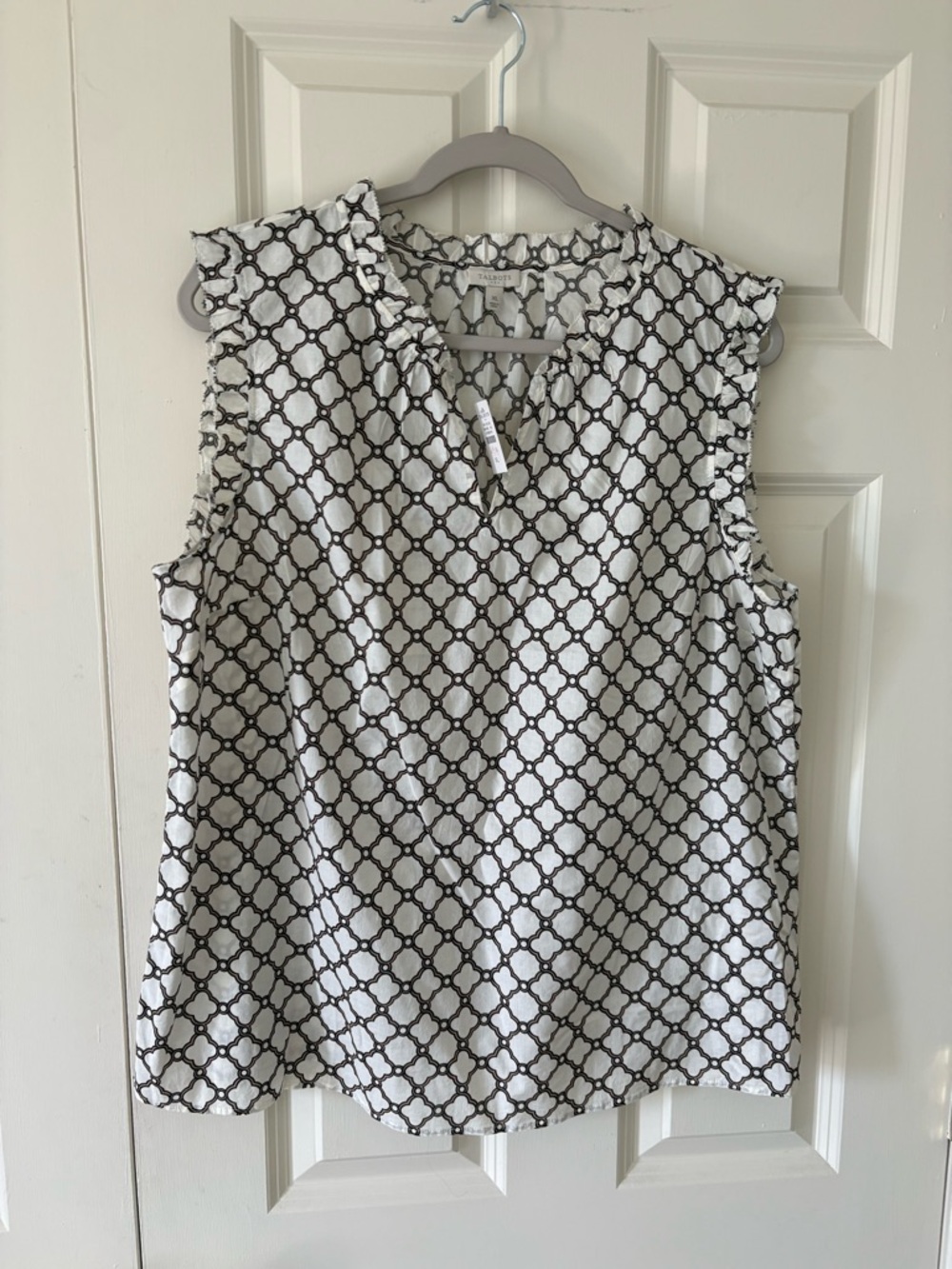 Talbots White Sleeveless Camisole with Black Geometric Print